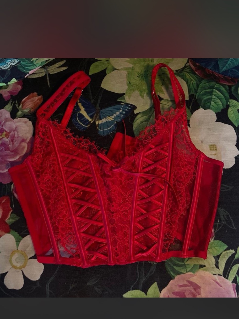 Victoria's Secret Red Lace Corset Crop Top